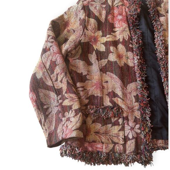 Vintage Y2K Chico's Silk Tapestry Jacket Floral Earth Tones Size 2 Boho Hippy - Picture 4 of 8